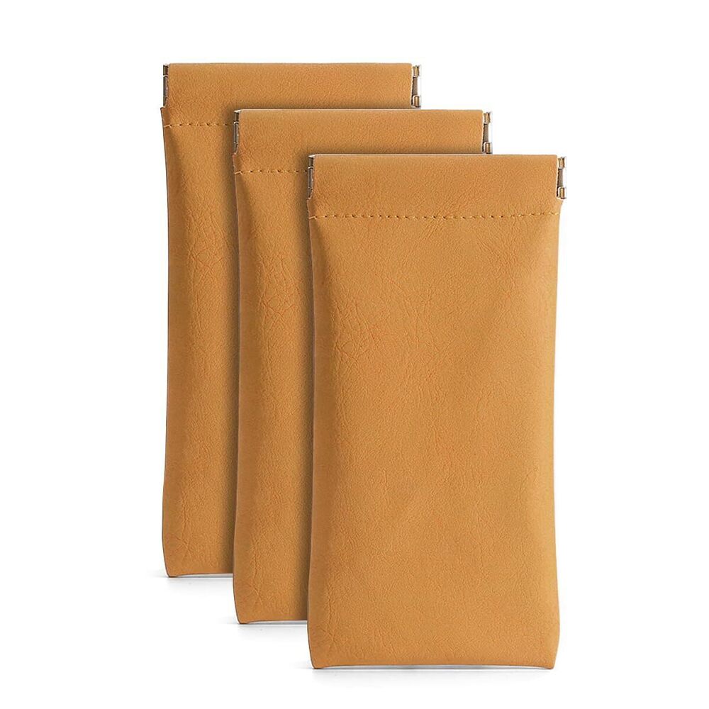 7088 3 Pack Leather Eyeglasses Cases PU Soft Sunglasses Pouch Squeeze Top